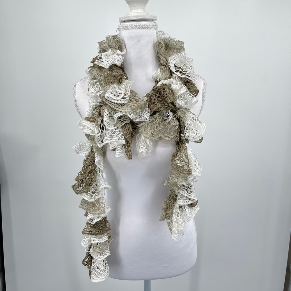 Y2K Fairy Handmade Crotchet Knit Scarf Whimsy Cottagecore Ruffle Eclectic Fall